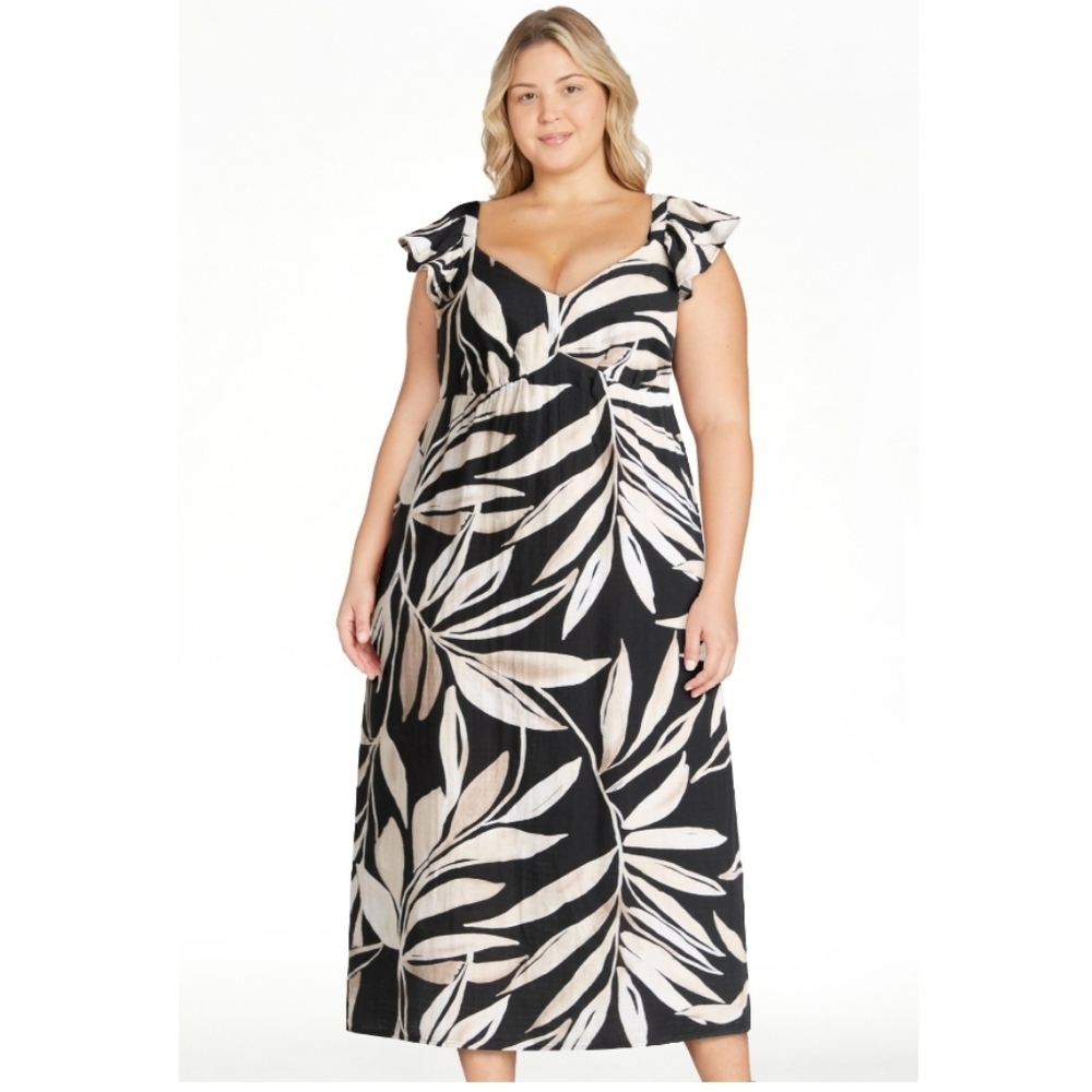 Time and Tru Black and Cream Leaf Maxi Dress
